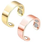 PRATORT 2 Stücke Ringe frauen Magnetringe damen,Lymphdrainage Magnetring Damen Herren,Frauen Finger Kupfer 4 Ultrastarke Magnete Verstellbar(Gold+Rose)
