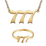 LEGENTLISUR Personalisierte Halskette,Halskette Aus Edelstahl,Halskette Und Ring Mit Engelszahlen,Choker-Numerologie-Schmuckset Für Frauen,Jubiläums-Geburtstagsgeschenk(777)