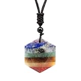 TJUSPIRIT 7 Chakra Heilstein Anhänger Kette mit Energie-Chakra – Natürlicher Edelstein Anhänger – Verstellbare 66cm Seil Halskette(Stil A)