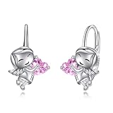 VONALA Engel Mädchen Creolen Ohrringe, 925 Sterling Silber Kommunion Geschenk Schmuck mit Rosa Zirkonia für Damen Mädchen Kinder (Engelsmädchen)