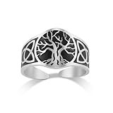 Dreamtimes Baum des Lebens Ring für Männer Frauen einstellbar Vintage Ring Edelstahl Ring Yggdrasil Welt Baum des Lebens Ringe Viking keltischen Knoten Ring Amulett religiösen Schmuck (Schwarz-silber)