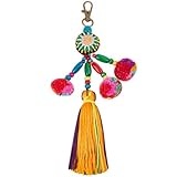 Beebeecraft Boho Schlüsselanhänger Bunt Quaste Taschenanhänger Pompom Holzperle Mit Drehverschluss Anhänger Dekoration Hängeornament Für Frauen Geschenk