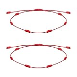 Piriuuo 2 Stück Rotes Armband, Glück 7 Knoten Armband Handgefertigtes Freundschaftsband Tibetisches Glücksarmband Verstellbar RotesArmband Schutz für Männer, Damen und Kinder