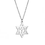 EUEAVAN Davidstern Halskette für Frauen Hexagramm Anhänger Halskette Amulett Symbo Jüdisch Israel Religiös David Schmuck Geschenk Frauen (david kreuz halskette silber 3)