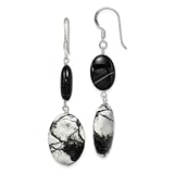 Ohrhänger aus 925er-Sterlingsilber, Schäferhaken, schwarzer Sardsimulierter Onyx und Zebrajaspis, Maße: 51 x 15 mm breit, Schmuck für Damen, One Size, Edelstein Metall Silber, Jasper Onyx Sardonyx