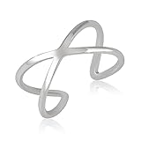 GD GOOD.designs Ring verstellbar Silber für Damen in X-Form aus hautverträglichem Edelstahl I Silberner Damenring mit 18 Karat Vergoldung I Ringgröße 52,54,56,58