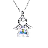 Kette 925 Sterling Silber mit Engel Anhänger für Frauen Damen, Schutzengel Halskette mit Glitzer Kristall Freundschaft Schmuck für Kinder Jugendliche Mädchen Taufe Konfirmation Erstkommunionsgeschenk