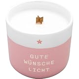 GRUSS & CO Kerze mit Motiv 'Gute Wünsche' | Kerze in Steinzeug-Becher, Sojawachs, mit Holzdocht, Höhe 7,6 cm, Durchmesser 8,6 cm | Dekoartikel, Geschenk | 73946