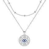 J.MUEN Damen Bösem Auge Halskette Silber 925 - Blau Evil Eye hänger Glücksbringer Zirkonia Kette Geschenk für Sie Frau Freundin Mama Valentinstag Weihnachten Muttertags