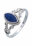 mantraroma Ring Silber Damen Lapis Lazuli Edelstein blau ausgefallen verspielt (MRG-123-06-(50))