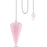QINJIEJIE Rosenquarz Kristall Pendel Natürlichem Edelstein Kristalle Pendel mit Kette und Kugel für Wünschelruten Wahrsager Chakra Reiki Hexerei Zubehör