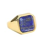 Skcess Goldring Edelstahl Ringe Herren, Männer Ringe 22MM Breiter Siegelring Lapislazuli Ring Verlobungsring Schmuck Herren Größe 62 (19.7)