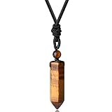 Sahoottie Tigerauge Heilstein Punkt Anhänger Halskette mit Einstellbar Geflochtenes Seil Sechseckige Kristall Anhänger Kette für Damen Herren Glückskette Reiki Poliertes Steinpendel für Unisex