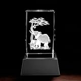 Kaltner Präsente Stimmungslicht - Ein ganz besonderes Geschenk: LED Kerze/Kristall Glasblock / 3D-Laser-Gravur Tiere Elefanten inklusive LED Beleuchtug