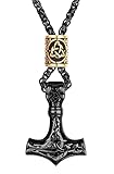 JeweBella Wikinger Thors Hammer Halskette Edelstahl Herren Thors Hammer Anhänger mit Keltischer Knoten Thors Hammer Kette Herren Wikinger Schmuck Geschenk Schwarz/Silber