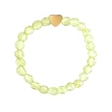 ZENGSING Elastischer Naturstein Ringe Echter Naturstein Ring mit Herz-Anhänger Edelstein Stretch Rings Perlen Ringe Damen Elastisch Perlen Rings Damen (Prehnit)