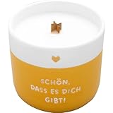 GRUSS & CO Kerze mit Motiv 'Schön' | Kerze in Steinzeug-Becher, Sojawachs, mit Holzdocht, Höhe 7,6 cm, Durchmesser 8,6 cm | Dekoartikel, Geschenk | 73944