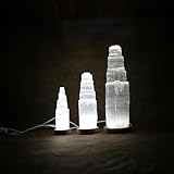 HEIMTEX Selenitkristalllampe – weiße USB-LED-Selenitlampe in 3 Größen - 20cm natürlich geformter Selenit stein kristall turm für metaphysische Reinigung, Heilung, Meditation und Heimdekoration