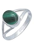 mantraroma Ring Silber 925 Damen Malachit Edelstein grün schlicht modern (MRG-092-10-(58))