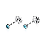 Artskin G23 Titan Damen Ohrstecker Männer Mädchen Ohrringe Hypoallergen Nickelfrei 3mm Kristall Blau Zirkon Ohrringe für empfindliche Ohren Ohrschmuck Geburtstagsgeschenk