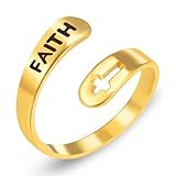 Vivaday Faith Christlicher Kreuzring - Inspirierender 18k vergoldeter Edelstahl Offener Wickelring - Jesus Spiritueller Schmuck für Frauen und Männer - Ideal für Ostern, Weihnachten, Erntedankfest