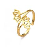 Dreamtimes Lotus Blume Ringe für Frauen Ermutigung elegante einstellbare spirituelle Ring Edelstahl Vintage Schmuck Yoga Ring Mutter Boho Geschenk für sie (Gold)
