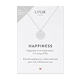 LUUK LIFESTYLE Halskette aus 925er Sterlingsilber mit Mandala Anhänger und HAPPINESS Geschenkkarte, Reiseglücksbringer, Trendschmuck, Modeaccessoire für Frauen, Freundin und Verlobte, Silber