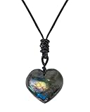 SPDYCESS Natürliche Heilung Kristalle Kette Damen Herz Rund Labradorit Achat Halskette mit Anhänger Reiki Schmuck für Männer Frauen Geschenk