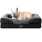 EHEYCIGA Orthopädisches Hundebett Kleine Hunde, 76x51x16.5cm, Memory Foam Waschbar und Wasserdicht Hundekorb mit 4 Rändern, Hundesofa Hundecouch rutschfest, Grau/Schwarz