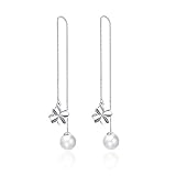 Konplott Ohrringe Hängend, Schmuck Frauen Ohrringe Zirkonia Ohrringe Hochzeit Vierblättriges Kleeblatt mit Perle