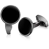 HONEY BEAR Herren Weiß Perle Schale Stein/Schwarz Achat Onyx Manschettenknöpfe Cufflinks Edelstahl Manschettenknopf für Hemd, Hochzeit Geschäft Geschenk (Schwarz)