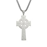 EUEAVAN Wikinger Keltisches Kreuz Halskette Irisches Gebet Anhänger Kruzifix Religiöses Halsband Jesus Amulett Nordischer Schmuck Männer Frauen Mädchen Geschenke Souvenirs (silber)