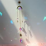 Lichtfänger Fenster,Hängend Kristall Sun Catcher,35cm Gold Mond Stern Regenbogen Sonnenfänger Fenster,für die Dekoration von Fensterzäunen Im Freien,Im Garten zu Hause