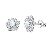 Mondstein Ohrringe 925 Sterling Silber Lotusblume Ohrstecker Schmuck Geschenke für Damen Hypoallergen Yoga Lotus Ohrringe für Empfindliche Ohren