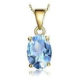 JewelryPalace Oval 2.1ct Echt Topas Birthstone Solitär Kette Anhänger, Schmuck Set mit Blauer Stein, Halsketten Damen Silber 925 Collier Edelstein Mädchen, Ketten für Frauen Geschenk Vergoldet 45CM