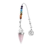 GEHECRST Schmuck Edelstein Pendel 7 Chakra Steine Pendulum Pendel Anhänger mit Kette für Reiki Heilung Dowsing Scrying Balance Armband (Rosenquarz)