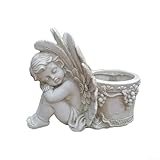 HOHOVYVY Engel Pflanzgefäß Gartenfigur Topf Mit Drainage Für Sukkulenten Wetterfest Weiß(left angel)