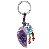 KYEYGWO Amethyst Heilung Kristall Engelsflügel Schlüsselanhänger für Unisex, 7 Chakra Stein Schlüsselring Deko Heilstein Flügel Taschenanhänger Glücksbringer Anhänger für Schlüsselband