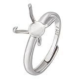 BENECREAT 925 Ringrohlinge Aus Sterlingsilber Mit 4 Krallen, Silberne Verstellbare Ringbasen, 19.4 mm Fingerringbasis, Krallenringkomponenten Für Unregelmäßige Cabochon-Ring