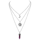 YUZNA 1 Stück Kristall Anhänger Halsketten,Gotischer Sonne und Mond Halskette für Frauen,hexen zubehör,Layered Crescent Mond Halskette für Frauen，Goth Hexen HalsketteY2k Accessoires Schmuck