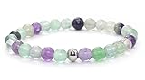 Echtes Regenbogenfluorit Edelstein Armband mit 6mm Perlen - verschiedene Längen - Heilstein Schutzstein Talisman Glücksbringer Geschenk (Fluorit, 14CM)