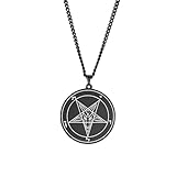 BlackAmazement Anhänger 316L Edelstahl Halskette Pentagramm Fünfstern Drudenfuß Church of Satan Luzifer Siegel des Baphomet schwarz weiß Heavy Metal Gothic Biker Herren Damen