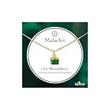 Bixorp Malachit Chakra Halskette – Handgefertigter Malachit Anhänger – Vergoldete Edelstahlkette auf Geschenkkarte mit Geschenkumschlag – (36 cm + 8 cm verstellbar)