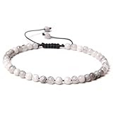 DACRWEKZ Naturstein-Armband Für Damen Und Herren – Grau-Weiße Achat-Naturstein-Armbänder, 4 Mm Feine Perlen, Natürliche Rohstein-Perlen, Edelstein-Armbänder Für Damen, Mädchen, Herren, Wie Abgebildet