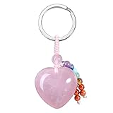 JSDDE Natur Edelstein Herz Schlüsselanhänger Chakra Anhänger Schlüsselring Taschenanhänger Yoga Energie Heilstein Glückbringer Keychain (Rosenquarz)