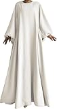 Zunlethian Frauen muslimische Kleider Abaya muslimische Mode Elegante lässige Lange Gebets Kleidung einfarbig lose Laternen hülse voll bedeckte Robe (Weiß,L)