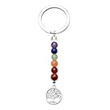 JSDDE Schlüsselbund Natürlich Edelstein Lebensbaum Schlüsselanhänger 7 Chakra Anhänger Schlüsselring Keychain Schmuck