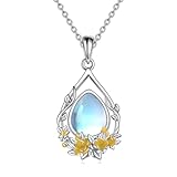 YAFEINI Mondstein Träne Anhänger Kette Sterling Silber Kamelie Halskette November Geburt Blume Schmuck Geschenke für Damen Mädchen