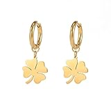 Vierblättrige Kleeblatt-Ohrringe, Glücksbringer-Kleeblatt-Ohrringe, irischer Schmuck, Edelstahl-Ohrstecker für Frauen und Mädchen (gold 2)