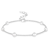 LOLIAS Perlenarmband Damen Armband Damen Silber Perlen Armband Herz Edelstahl Armbänder Damen Bracelet Women Perlenschmuck Schmuck Silber